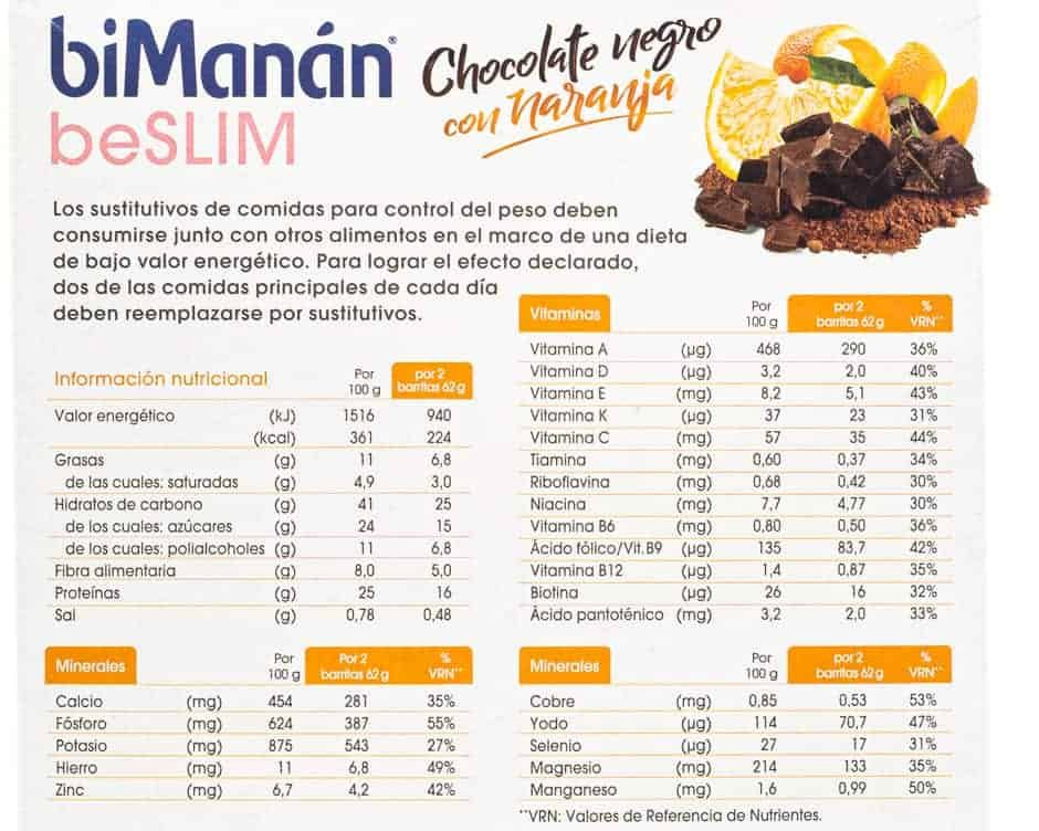 Bimanan Beslim Sustitutivo 10 Barritas 31 g Sabor Chocolate Naranja