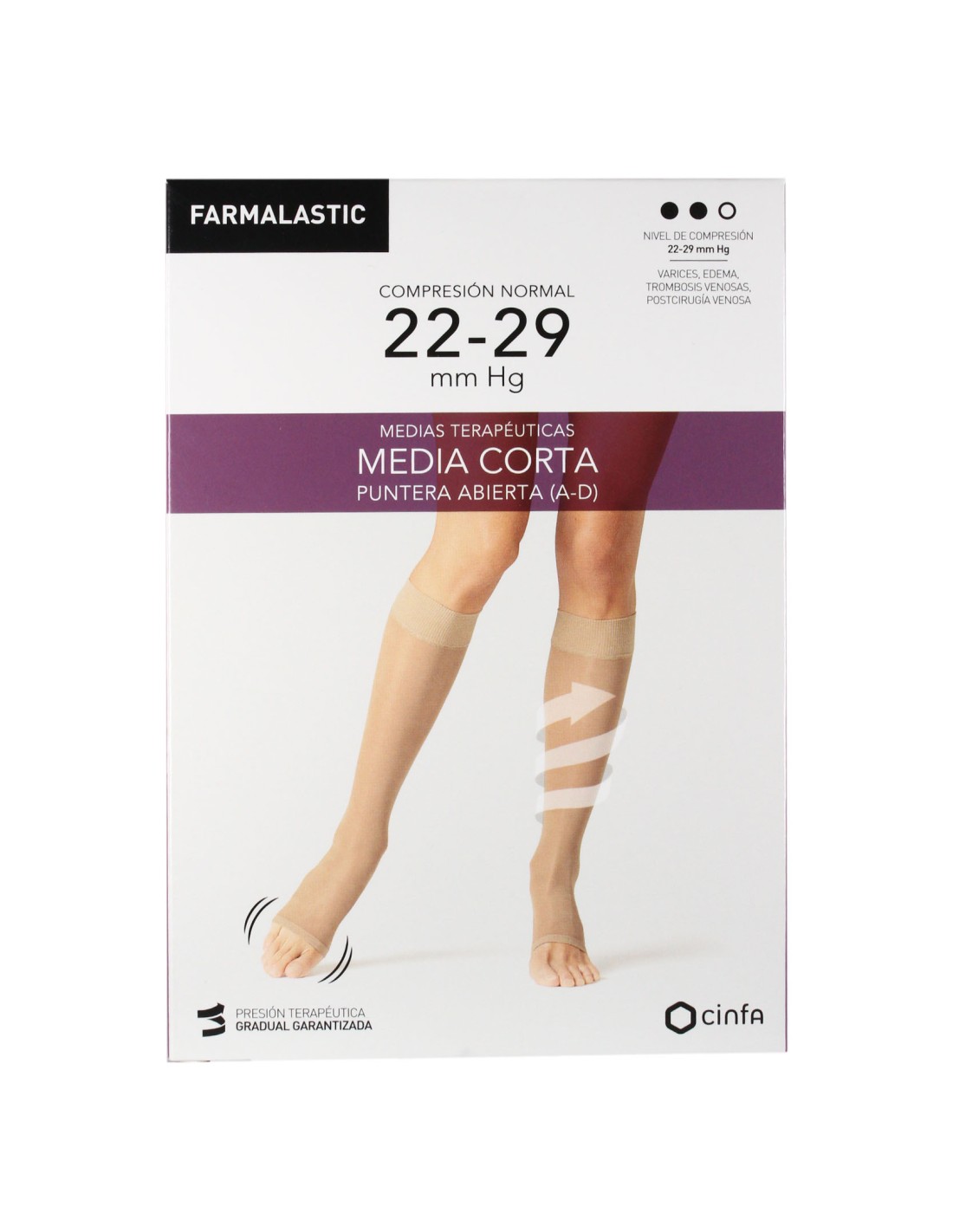 Media Corta (A-D) Compresion Normal Farmalastic Punta Abierta 2 Unidades Talla Pequeña Color Camel