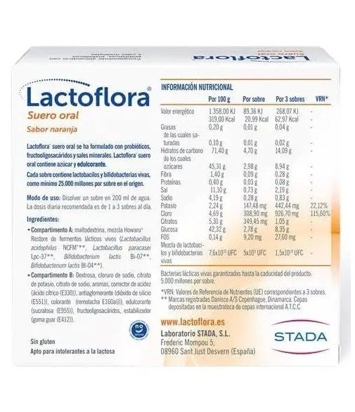 LACTOFLORA SUERO ORAL 6 SOBRES DUOCAM 6,58 G SABOR NARANJA